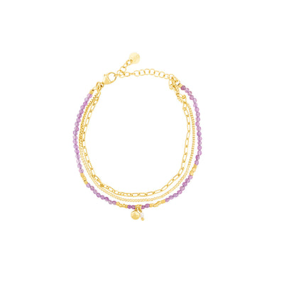Bracelet fantaisie par le créateur de bijoux fantaisie Stalactite Paris, le bracelet créateur Kio 3 rangs est en plaqué or ou argent, couleur violette