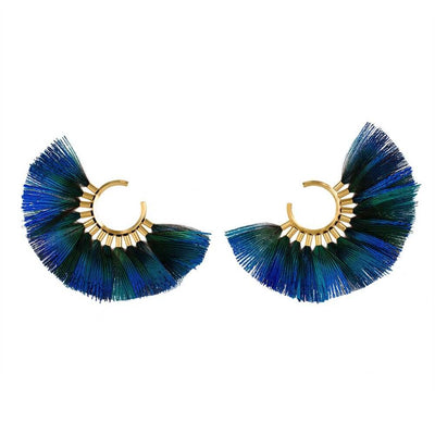 Boucles d'oreilles créateur de bijoux fantaisie et couture Stalactite Paris. Boucles d'oreilles petites Baghera paon bleu plaquées or